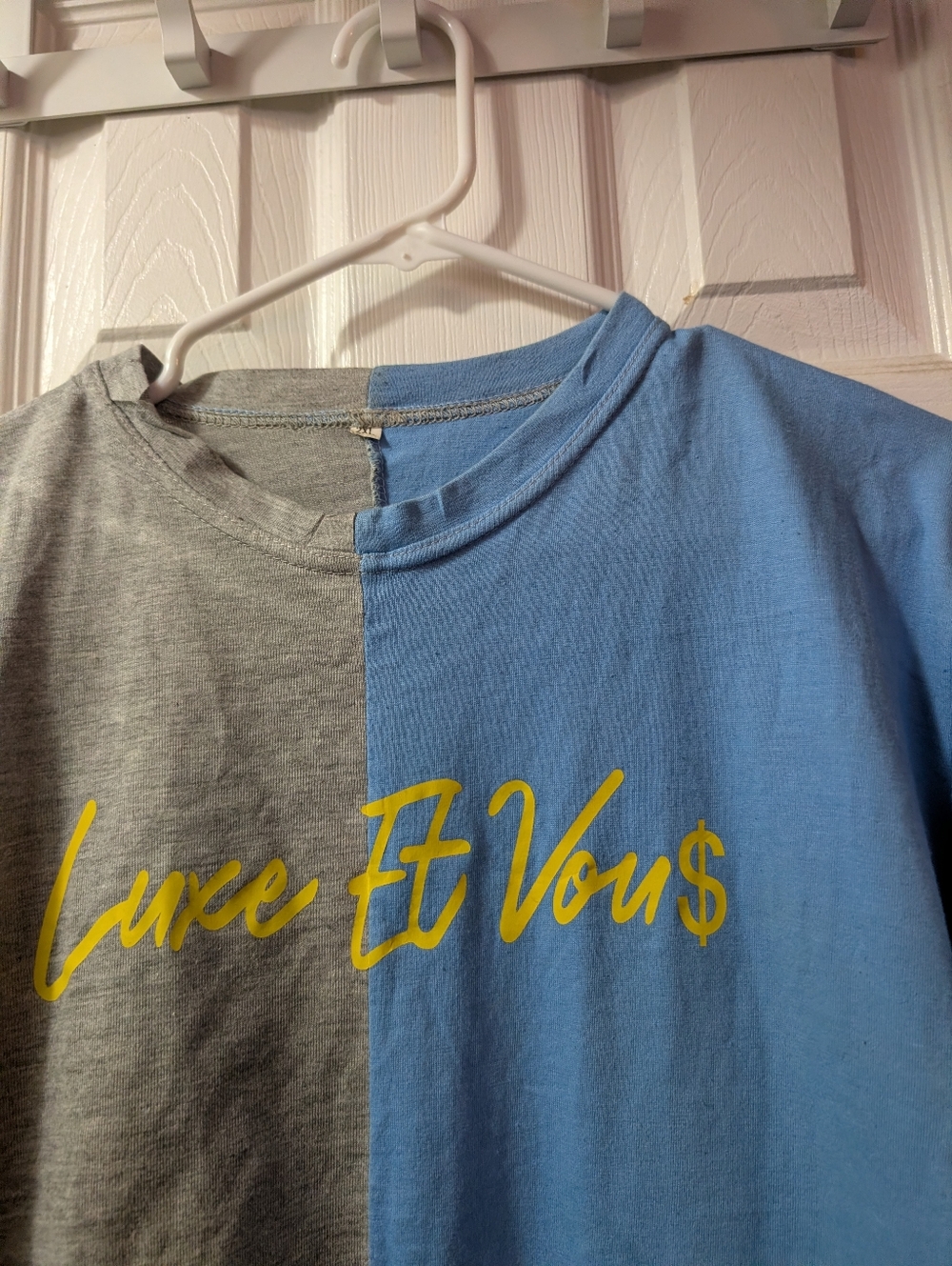 Men’s 2XL Colorblock Graphic T-Shirt Blue Gray “Luce Et Vous” Streetwear Tee - Picture 6 of 8